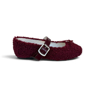 Ballerine bordeaux in teddy con cinturino