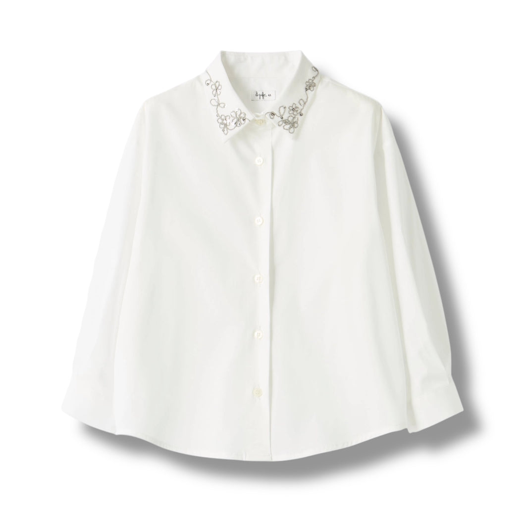 Camicia con ricami floreali e paillettes