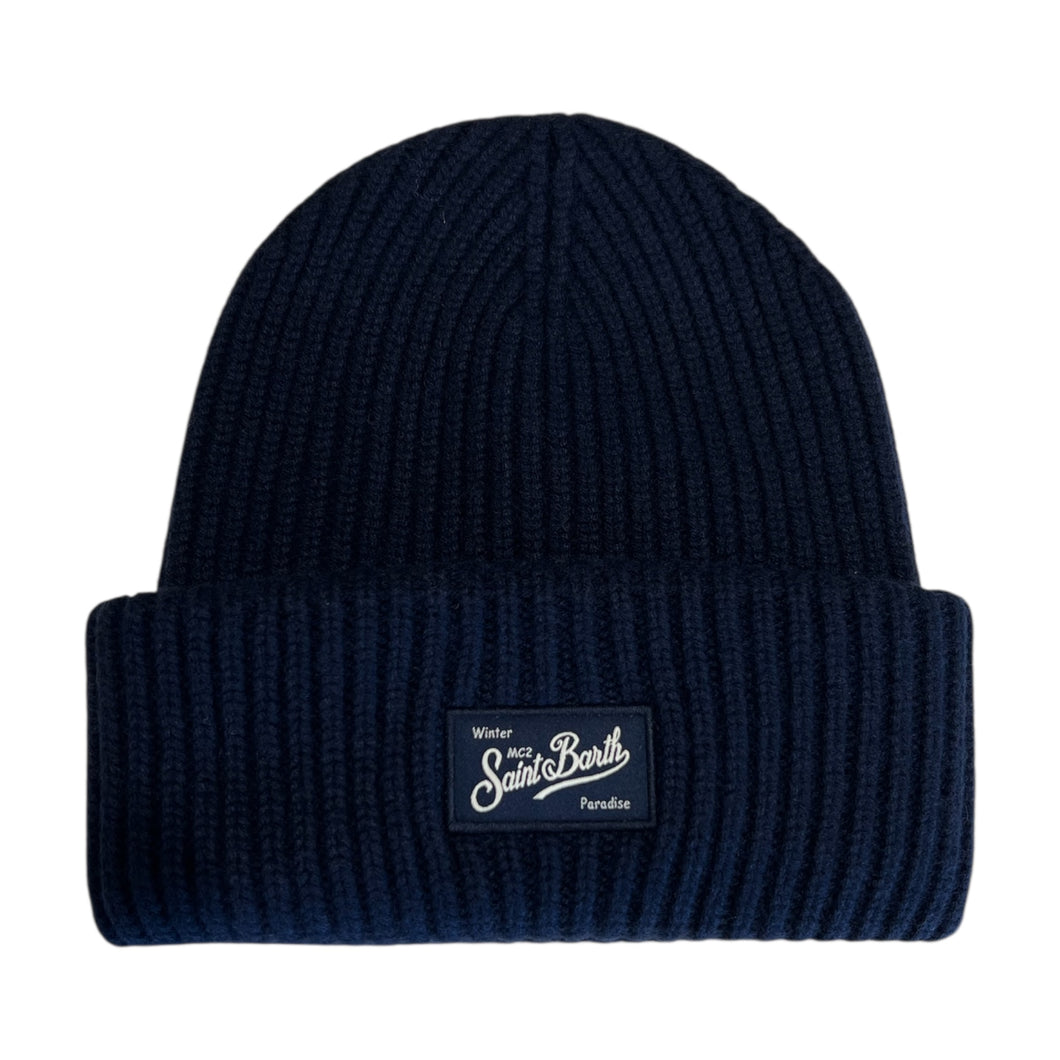 Berretto a coste blu