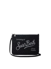 Carica l&#39;immagine nel visualizzatore di Gallery, MC2 SAINT BARTH POCHETTE PARISIENNE IN TWEED NERA CON TRACOLLA
