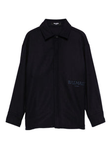 Camicia blu con logo ricamato