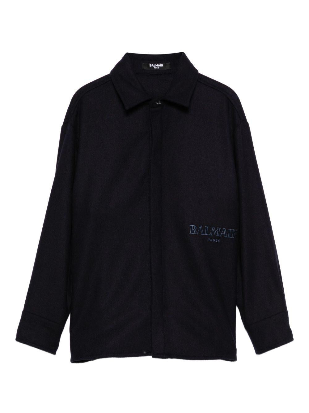 Camicia blu con logo ricamato