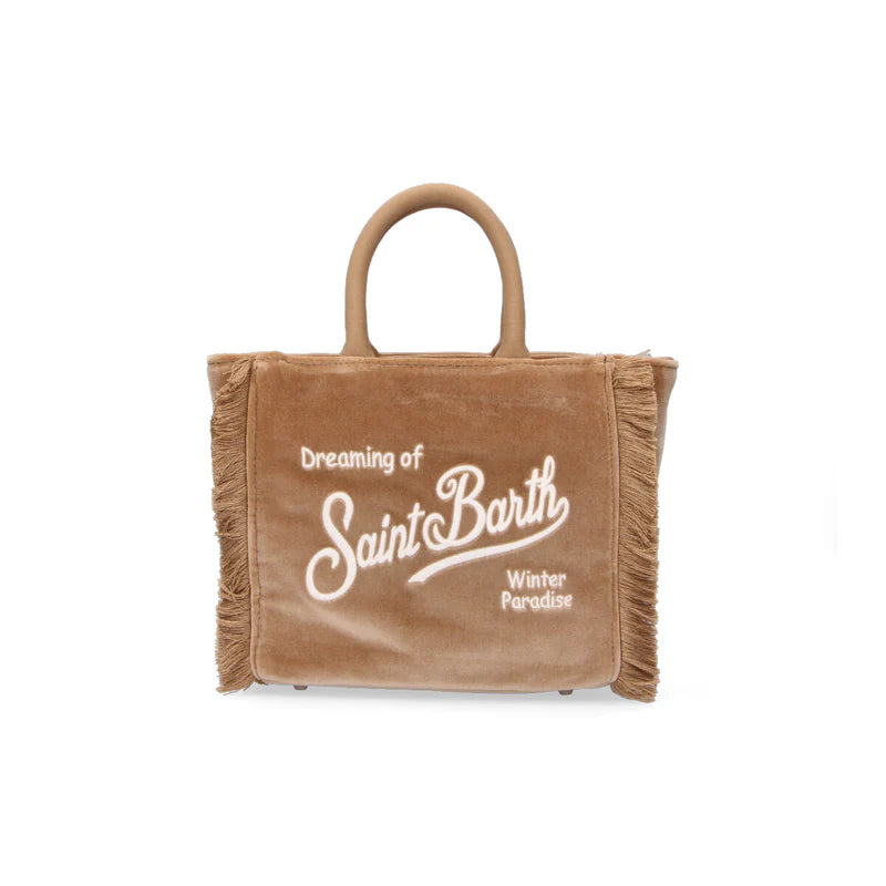 Borsa vanity mini in velluto beige