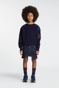 Pullover in misto lana con inserti in denim