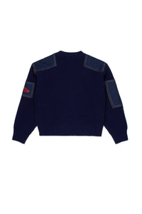 Pullover in misto lana con inserti in denim
