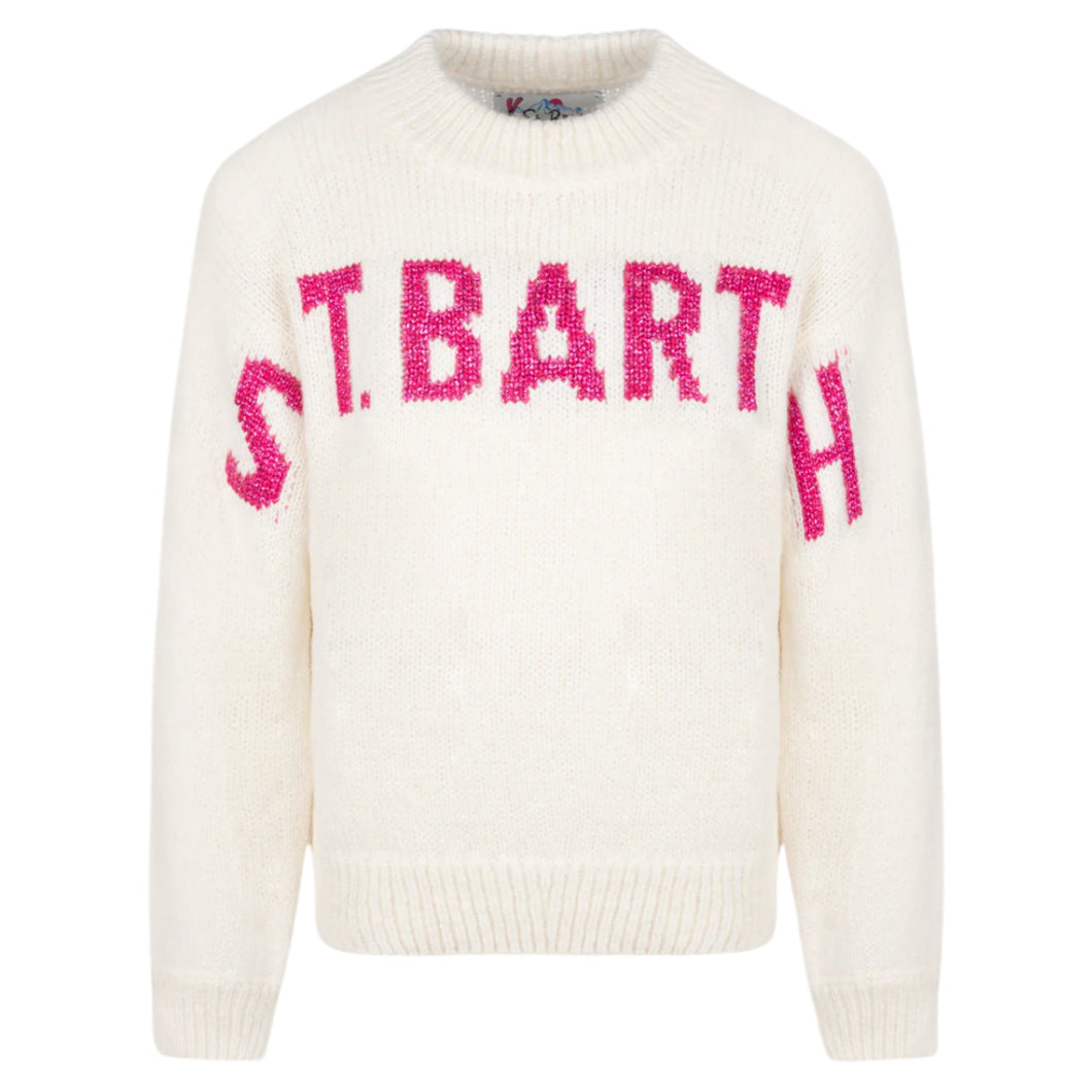 Maglione girocollo rosa da bambina Danya con logo Saint Barth in lurex