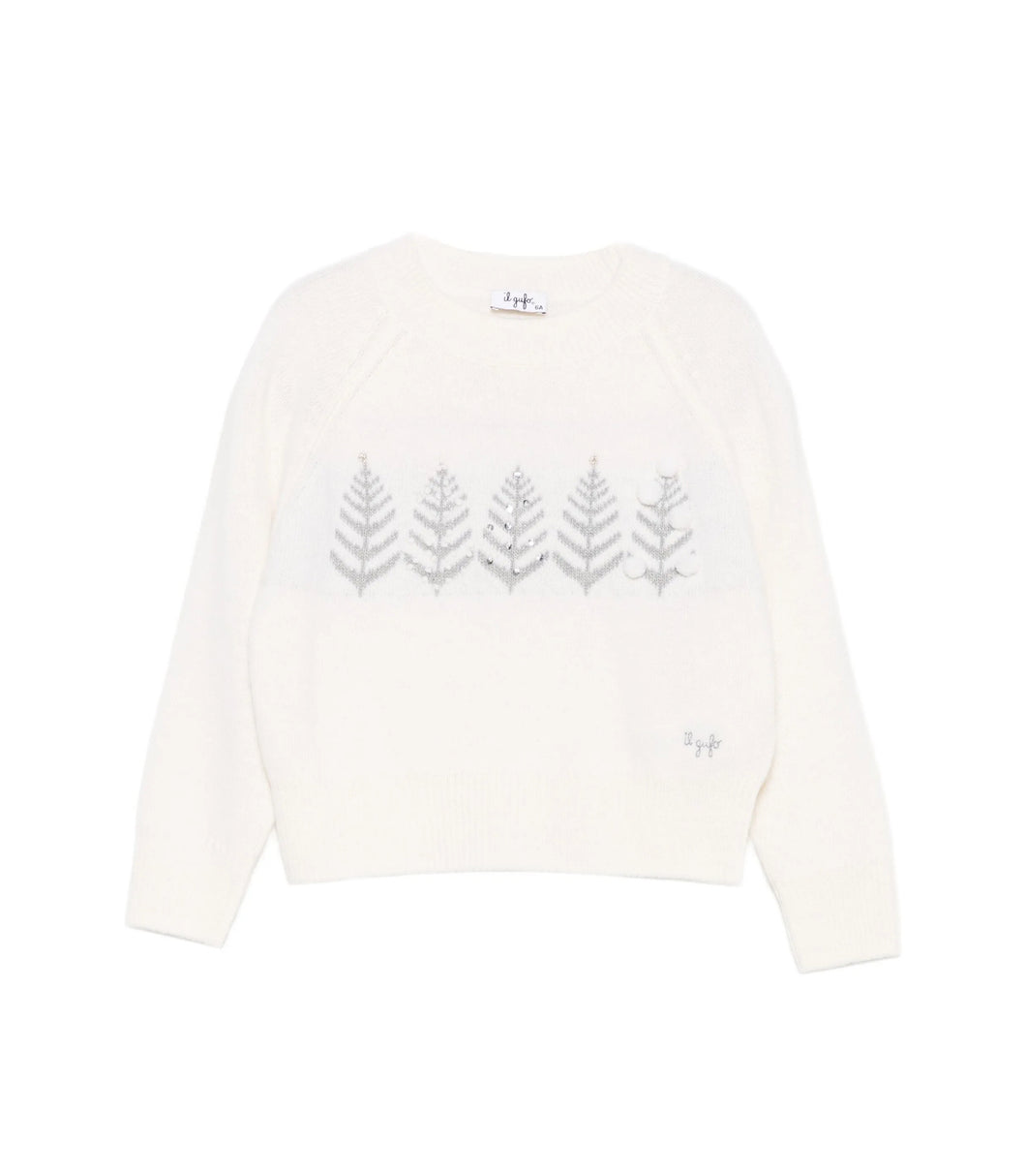 Maglione in lana con ricami e strass