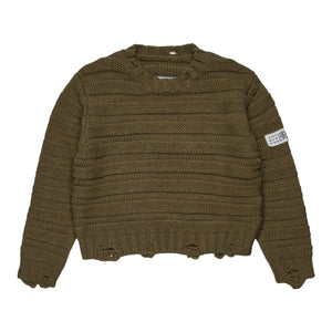 Pullover in misto lana a coste con rotture