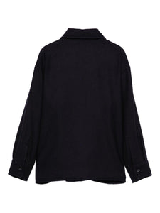 Camicia blu con logo ricamato