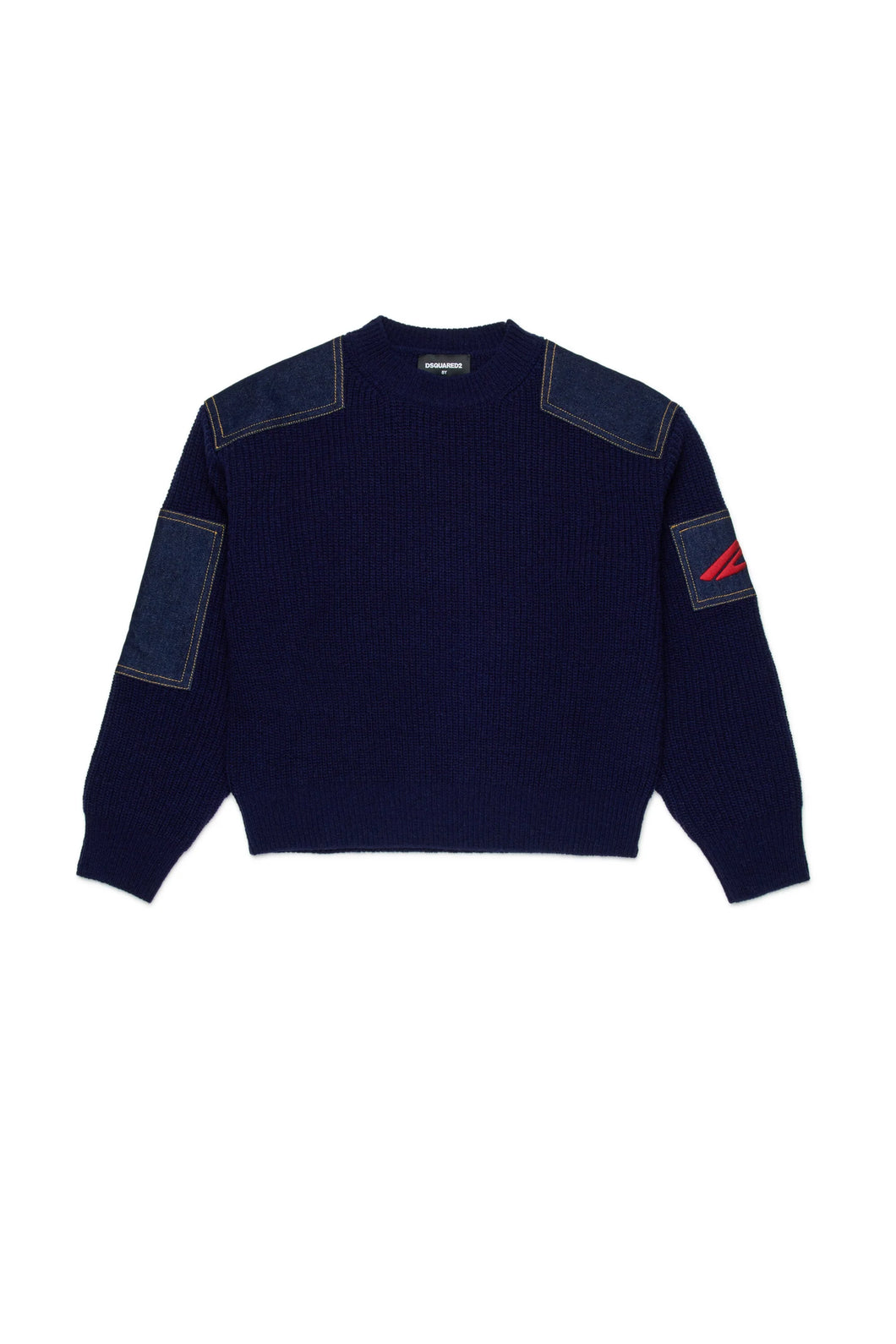 Pullover in misto lana con inserti in denim