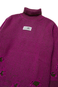 Maxi maglione a coste con rotture