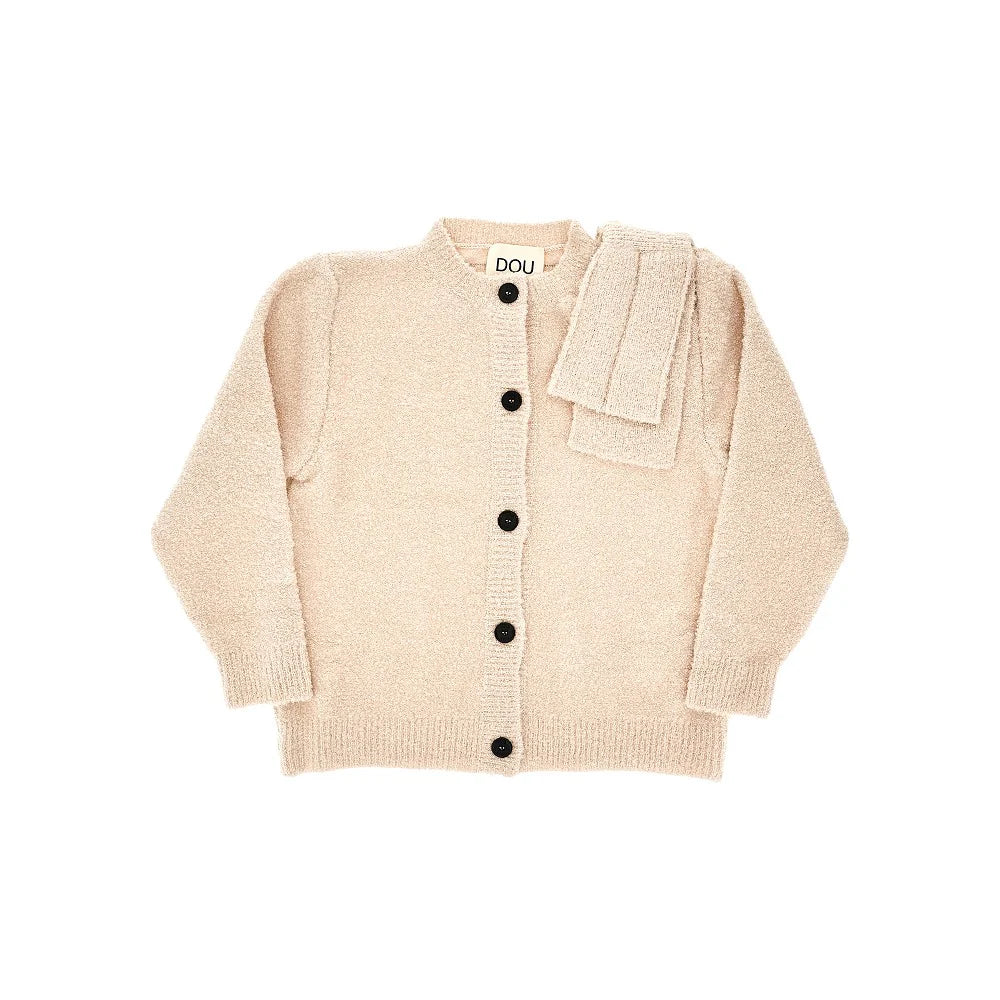 Cardigan in maglia bouclè con fiocco