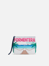 Carica l'immagine nel visualizzatore di Gallery, POCHETTE ALINE IN SCUBA CON STAMPA CARTOLINA FORMENTERA
