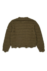 Pullover in misto lana a coste con rotture