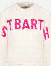 Carica l&#39;immagine nel visualizzatore di Gallery, Maglione girocollo rosa da bambina Danya con logo Saint Barth in lurex
