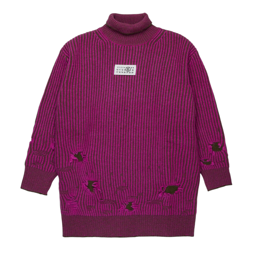 Maxi maglione a coste con rotture