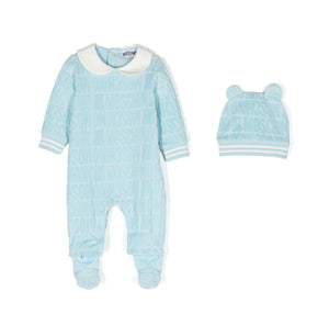 Set neonato tutina e cuffia con monogramma in jacquard