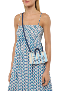 PHONE BAG IN CANVAS DI COTONE CON STAMPA A RIGHE AZZURRE