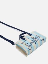 Carica l&#39;immagine nel visualizzatore di Gallery, PHONE BAG IN CANVAS DI COTONE CON STAMPA A RIGHE AZZURRE
