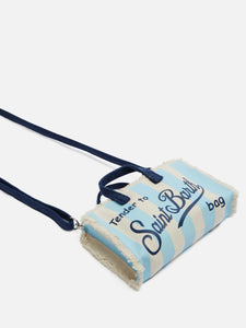 PHONE BAG IN CANVAS DI COTONE CON STAMPA A RIGHE AZZURRE