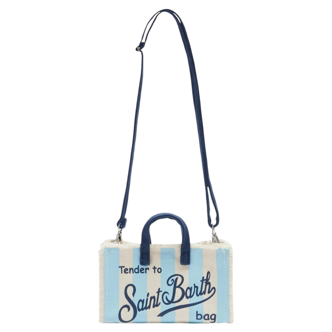 PHONE BAG IN CANVAS DI COTONE CON STAMPA A RIGHE AZZURRE