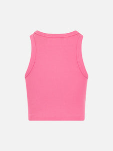 CANOTTA CROP DA BAMBINA IN COTONE LAVORATO A COSTINE FUCSIA