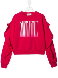 Alberta Ferretti Kids TEEN ruffle-sleeve logo-print sweatshirt