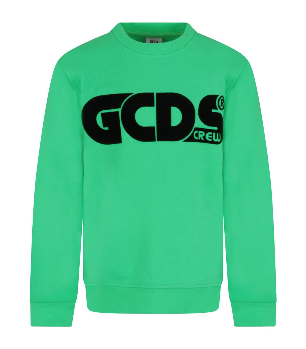 GCDS KIDS Felpa verde fluo con logo