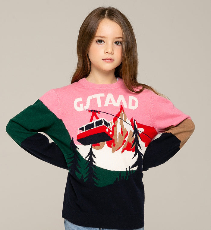 Maglione bambina girocollo con cartolina Gstaad