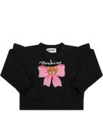 MOSCHINO KIDS Completo nero per neonata con fiocco rosa e Teddy Bear