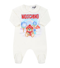 Carica l&#39;immagine nel visualizzatore di Gallery, MOSCHINO KIDS Tutina bianca per neonati con logo
